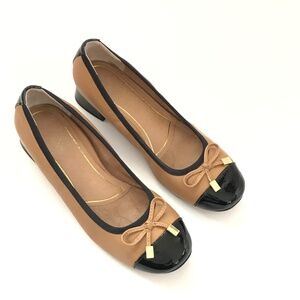 VIONIC Daphne Leather Block Heels Ballet Flat Shoes Tan Black Size 6